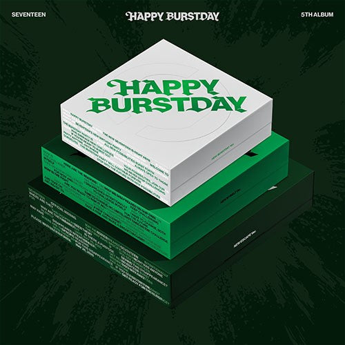 Album packaging with 'Happy Burstday' text on a dark green background