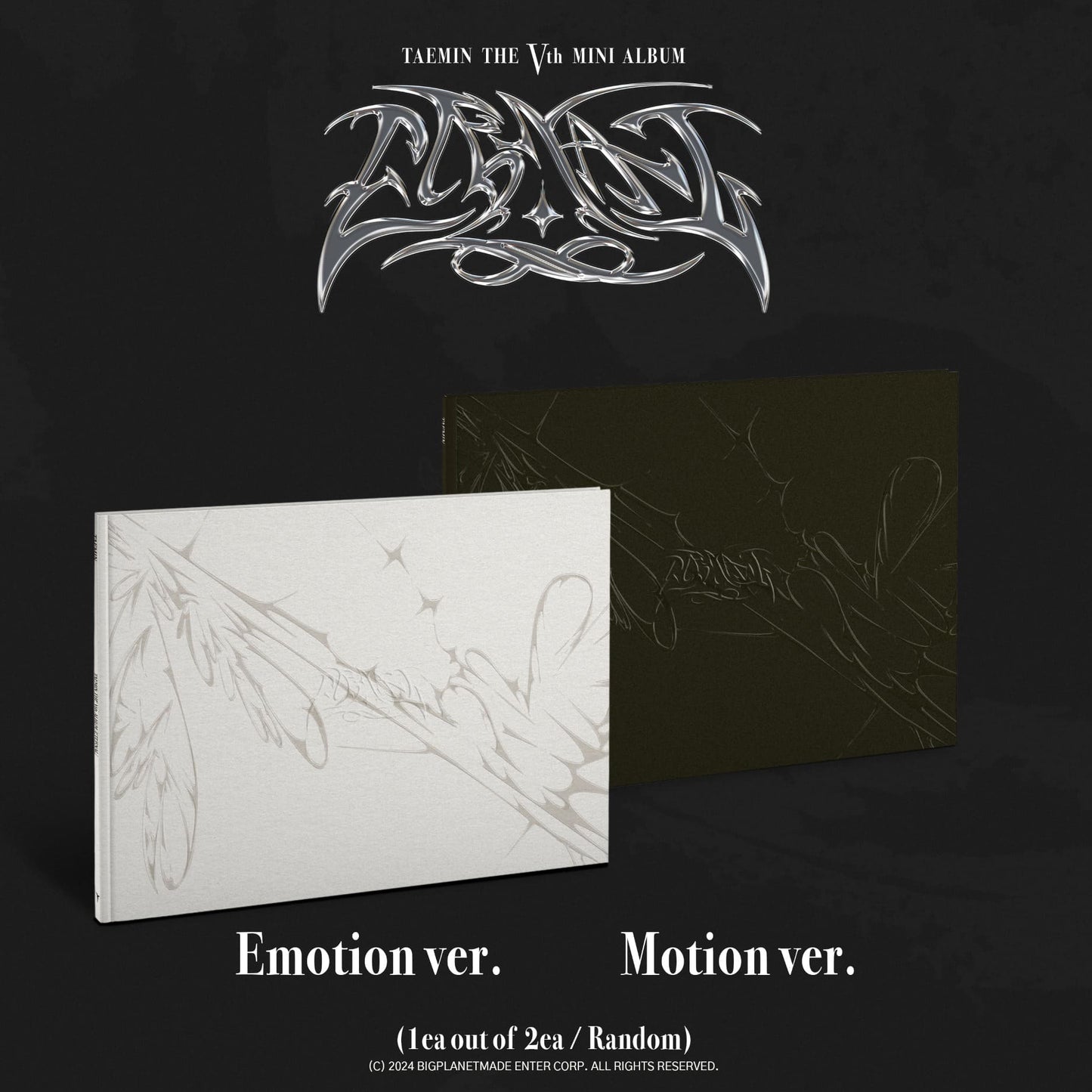 Two album covers with 'Emotion ver.' and 'Motion ver.' on a black background.