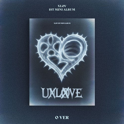 XLOV album cover with a stylized heart design and text on a dark background