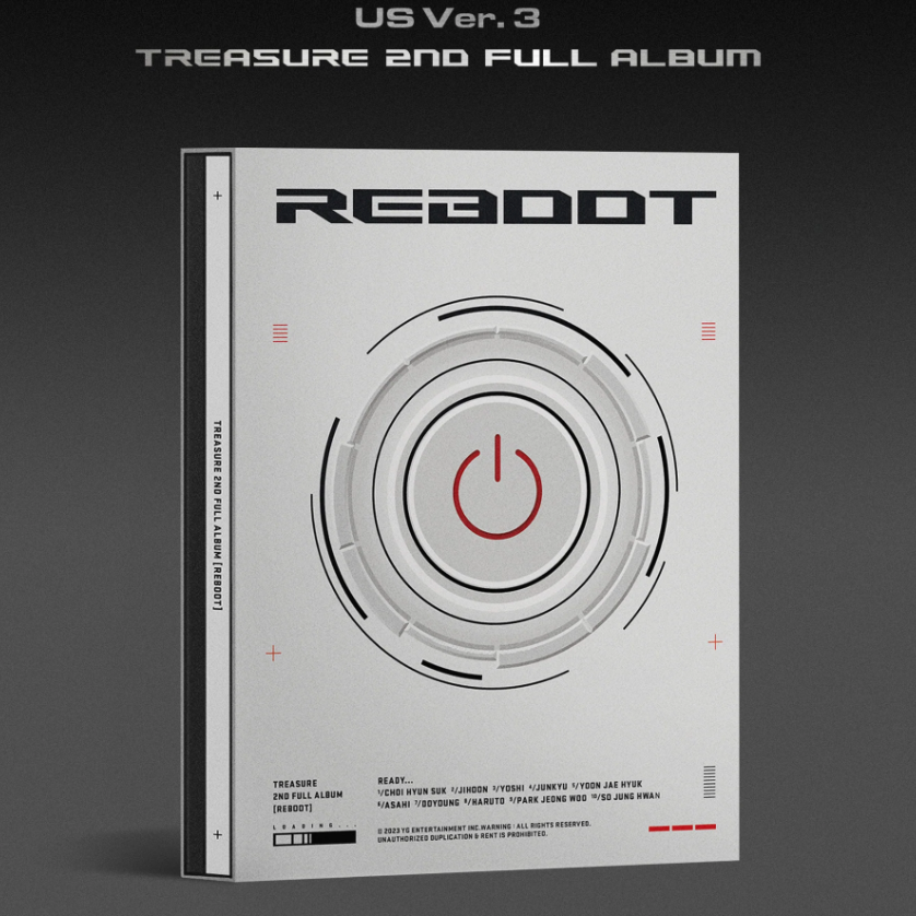 Photobook version of TREASURE's 2nd full album 'REBOOT'. The cover features the band's logo and the word 'REBOOT' in stylized text, set against a black background with a circular graphic design.