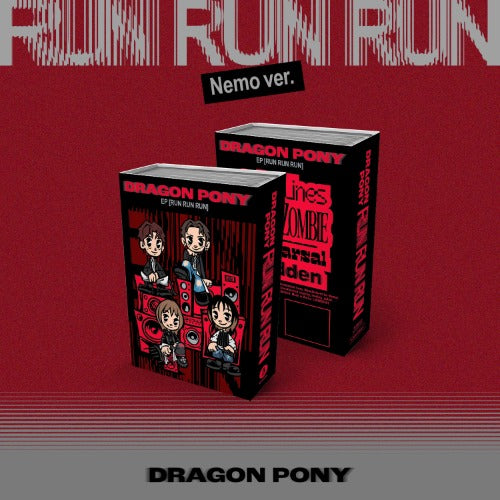 image of KPOP album Dragon Pony Nemo Version with red background and album title RUN RUN RUN