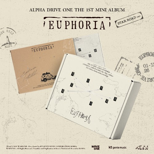 Album cover for 'Euphoria' by Alpha Drive One with map-like design and text on a beige background.