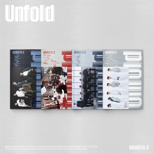 Album cover for MONSTA X with multiple poses on a gray background