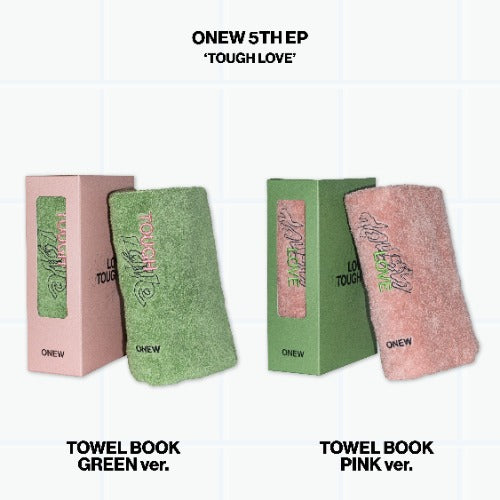 Two towel books, one green and one pink, with packaging on a white background.
