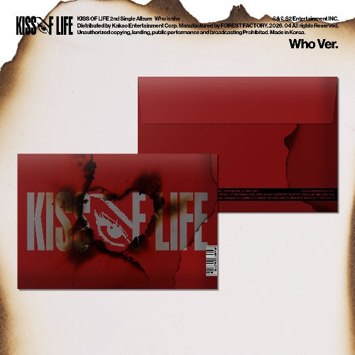 Red album cover with 'Kiss of Life' branding and a heart design on a textured background.