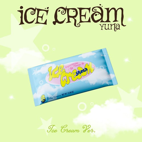 Ice cream package with 'Yuna' branding on a light green background