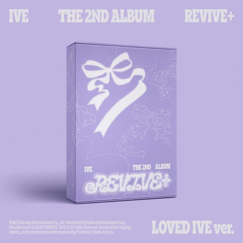 Album packaging for 'Ive The 2nd Album Revive+' on a light purple background
