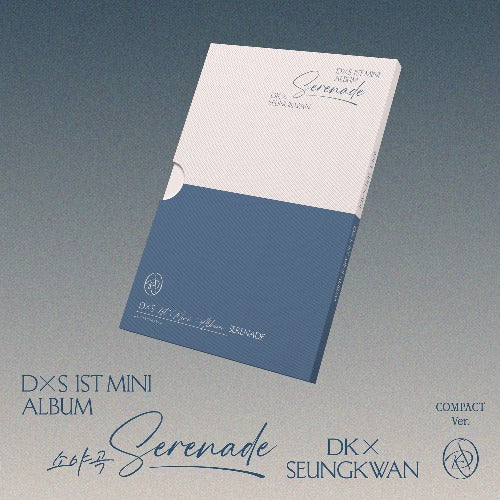 Album cover for DK x Seungkwan's 'Serenade' with blue and white design on a gray background
