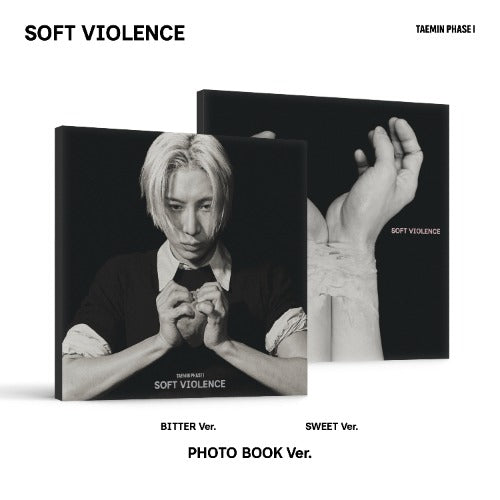Taemin Phase 1 Soft Violence photobook version album, picture of Taemin on Bitter version album and picture of hands on the Sweet version album, with white background. 