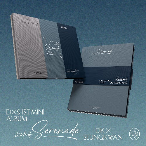 Album covers for DK x Seungkwan's 'Serenade' on a blue gradient background
