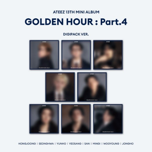 Ateez 13th mini album 'Golden Hour: Part.4' with blurred faces.