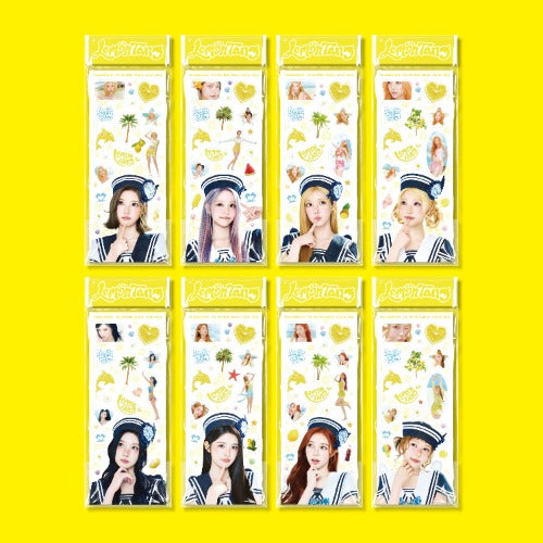 Set of eight sticker sheets with a character on a yellow background