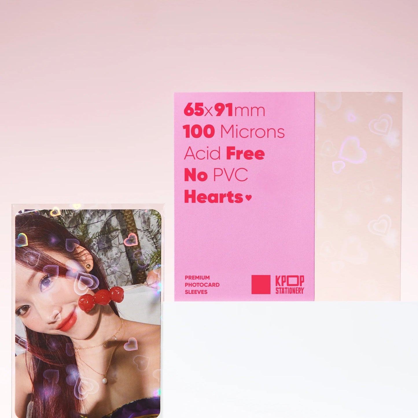 Holographic Hearts Sleeves, 65 x 91mm