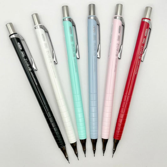 display of mechanical pencils fanned out with multiple colors