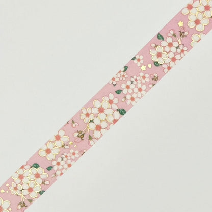 sakura design washi tape with pink background and gold foil accent.