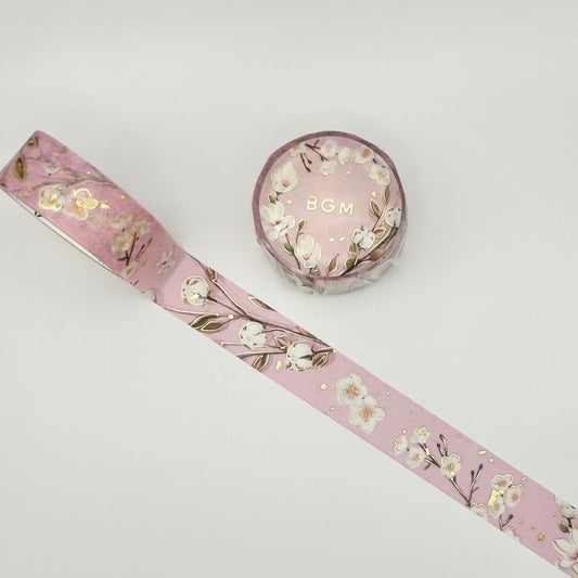 washi tape blossom print with lavender background and gold foil accent