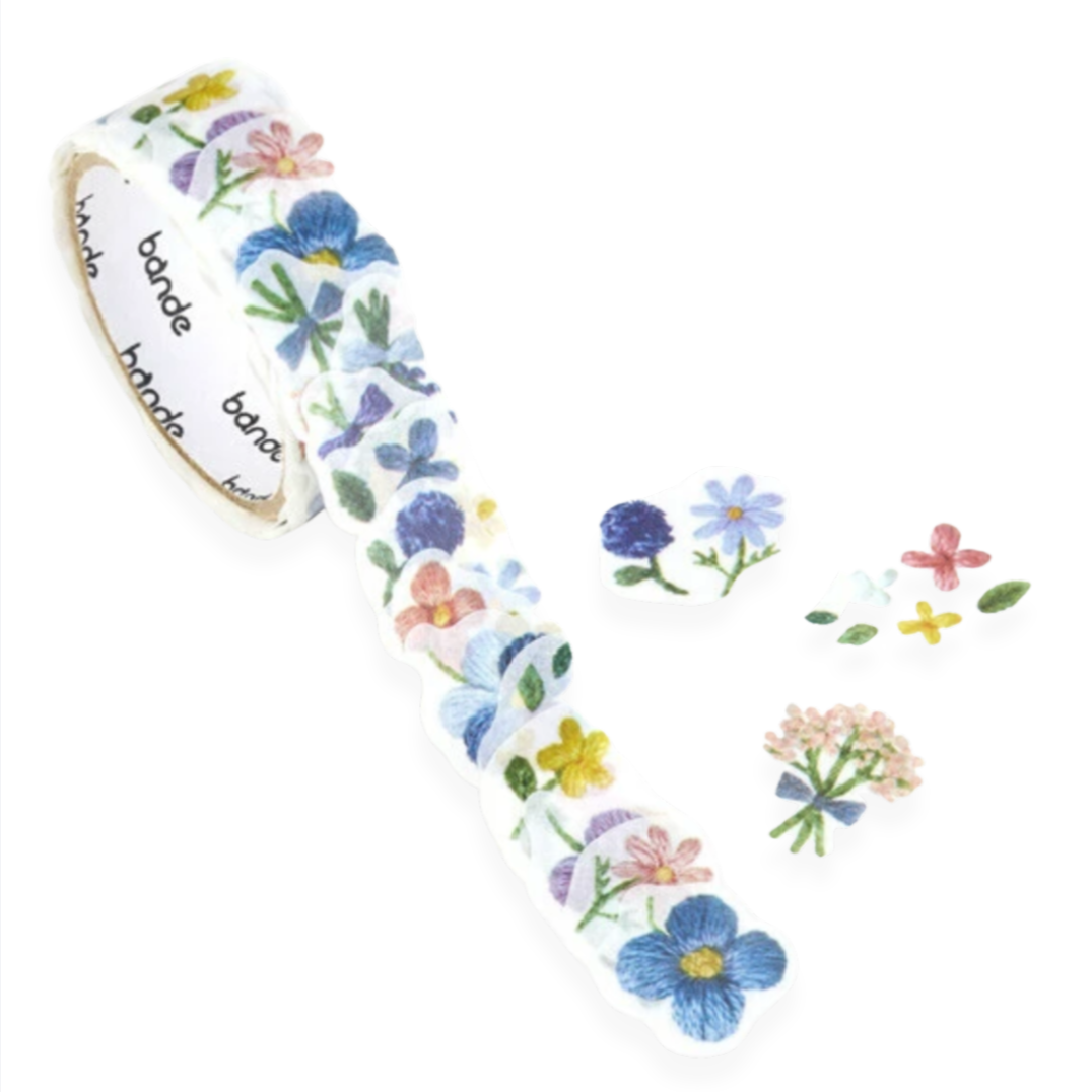 Small Flowers Blooming in Embroidered Forest Washi Sticker Roll