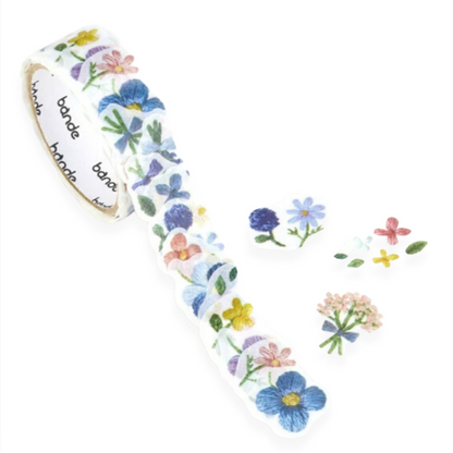 Small Flowers Blooming in Embroidered Forest Washi Sticker Roll