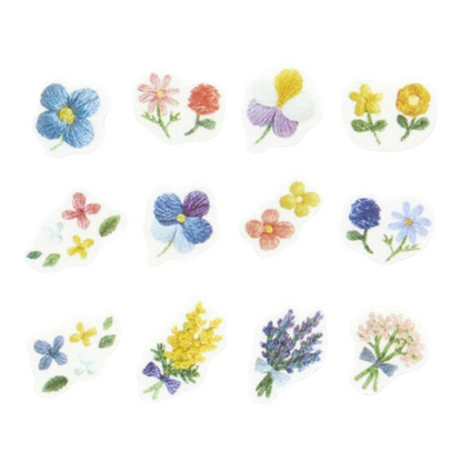 Small Flowers Blooming in Embroidered Forest Washi Sticker Roll