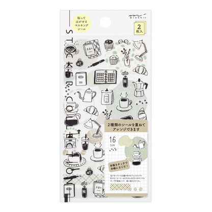 Midori Planner Stickers - Removable - Monotone Cafe
