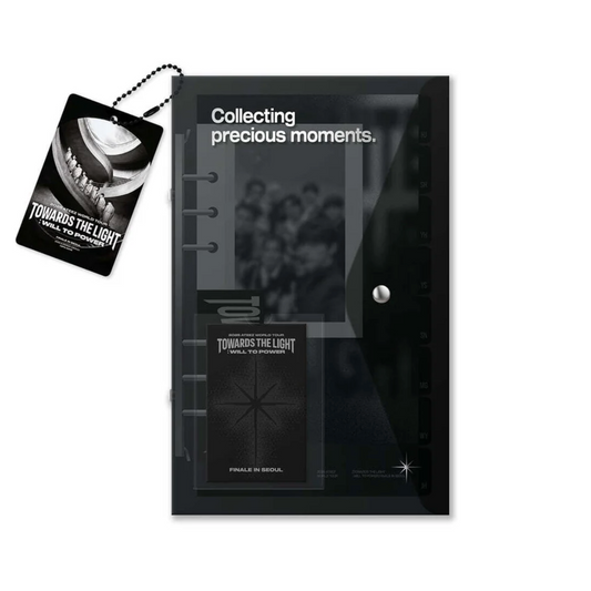 Black photo album ATEEZ  'Towards the Light' with 'Collecting precious moments' text on a white background