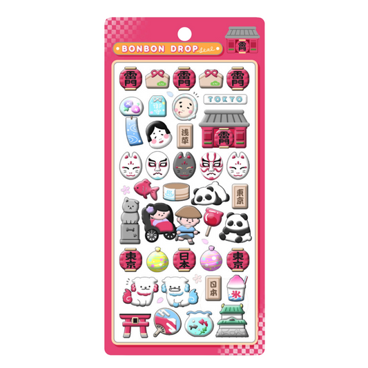 Pack of decorative stickers with various designs on a pink background