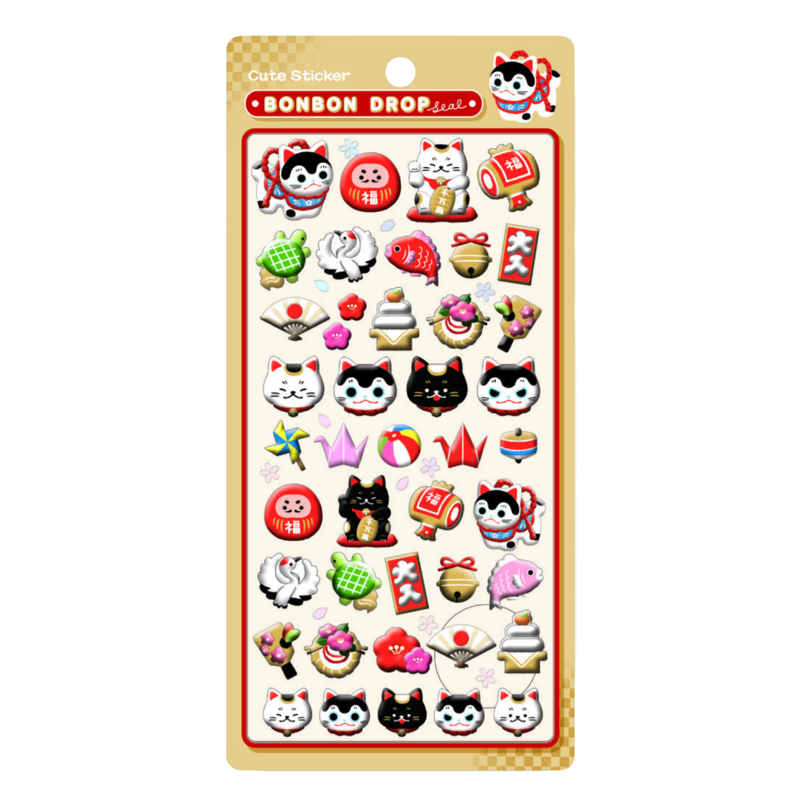 Pack of cute sticker sheet with various cartoon characters on a white background