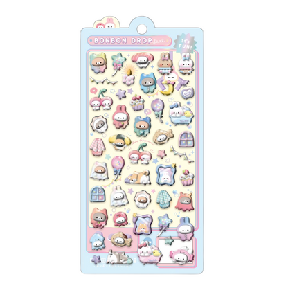 Pack of cute cartoon stickers with pastel colors on a white background