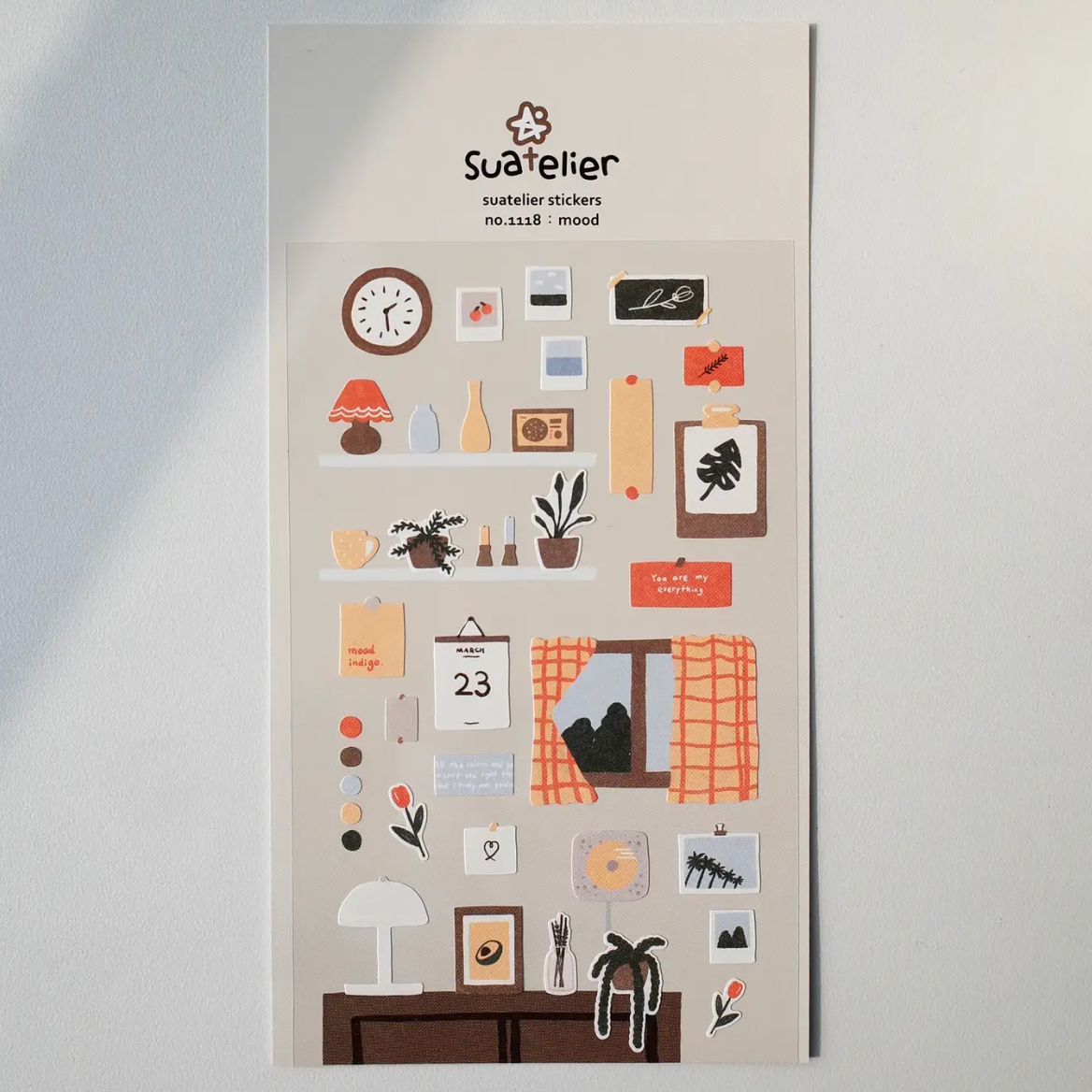Set of stickers with desk and office accessories by Suätelier on a plain background