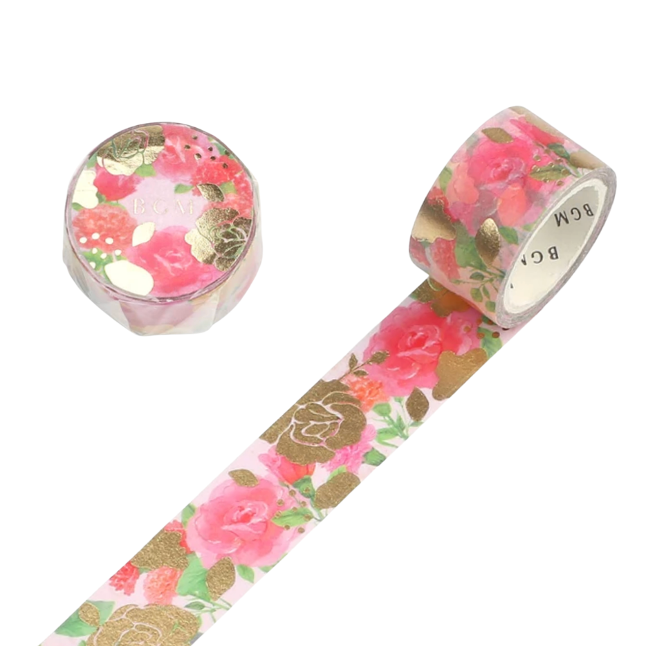 Floral-patterned tape with a hexagonal dispenser on a white background