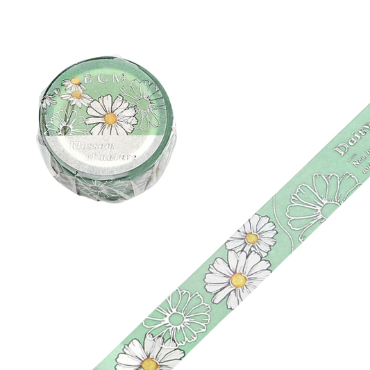 Washi tape with daisy design on a white background