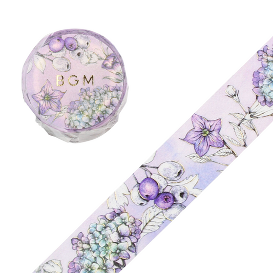 Purple floral-patterned tape with 'BGM' branding on a white background