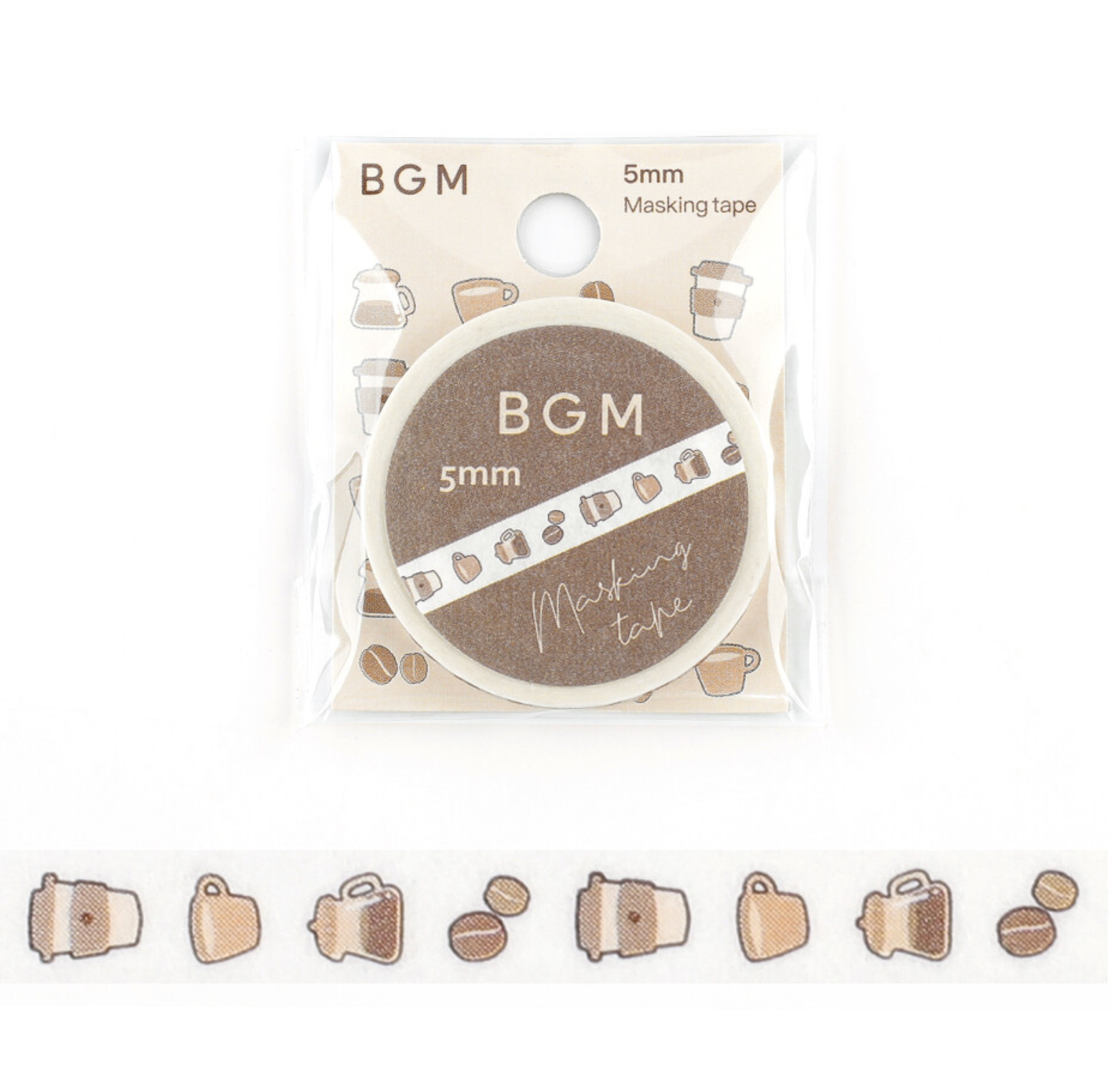 BGM masking tape with coffee decorative icons on a white background