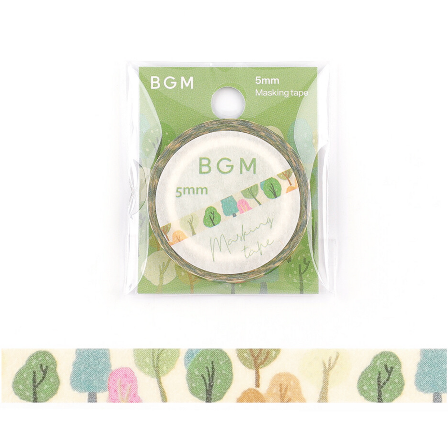 BGM masking tape with tree design on a white background