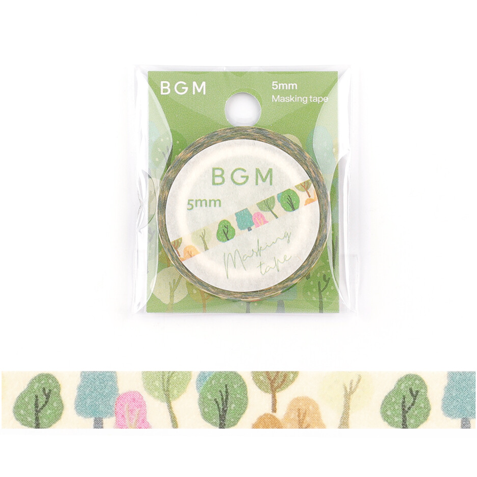 BGM masking tape with tree design on a white background