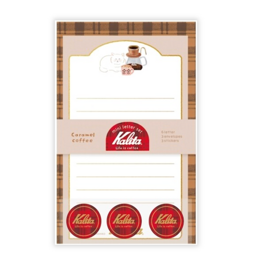 Letter set with Kalita branding and coffee-themed design on a white background