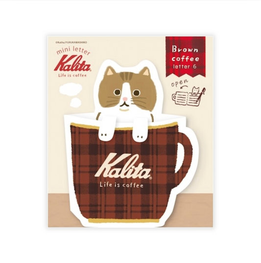 Cat-shaped coffee letter set with 'Kalita' branding on a white background