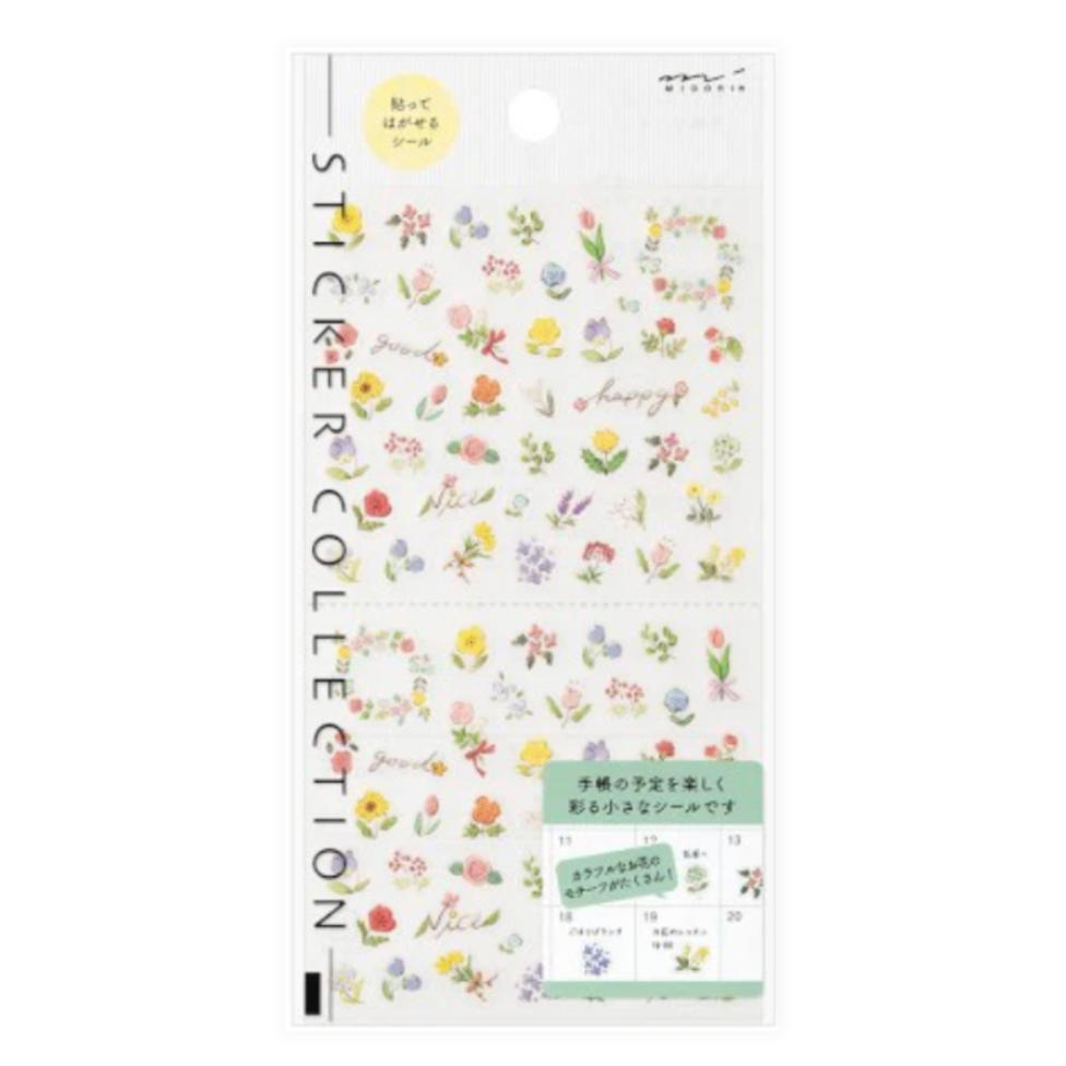 Packaging of a sticker collection with floral designs on a white background