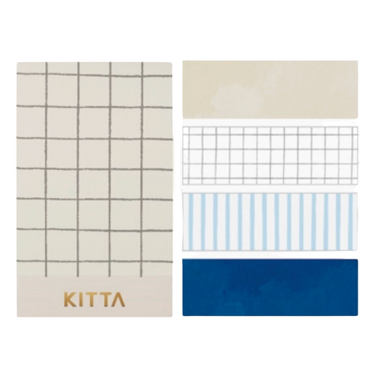 Collection of Kitta products with grid, stripe, and solid color designs on a white background.