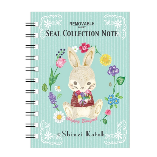 Reusable sticker book with Rabbit illustration and floral design on a light blue background