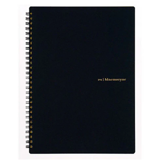 Black notebook with gold text on a white background