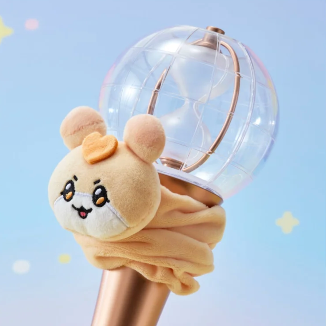 Plush ice cream toy with a bear face on a light blue background