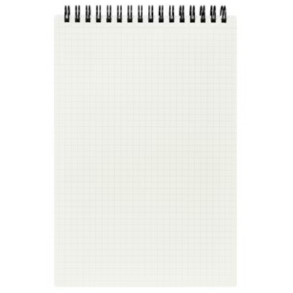 Blank white notepad with black wire binding on a white background