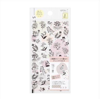 MIDORI | STICKER 2642 TWO SHEETS MONOTONE FLOWER