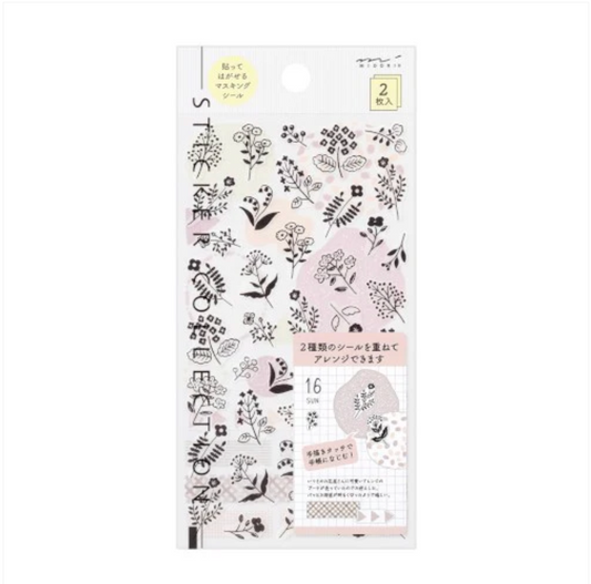 MIDORI | STICKER 2642 TWO SHEETS MONOTONE FLOWER