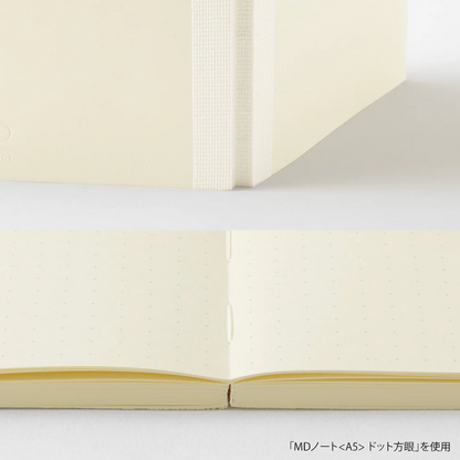 Open notebook with a grid pattern on a white background