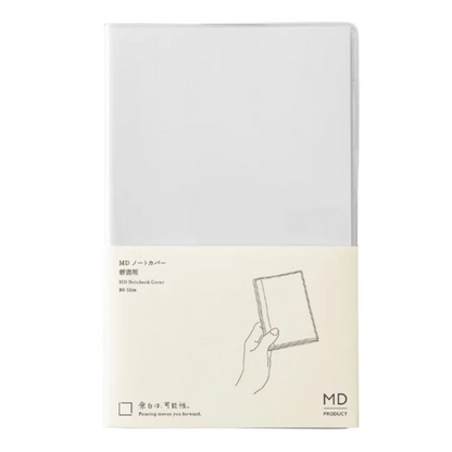 Notebook packaging with a hand holding the book illustration on a white background