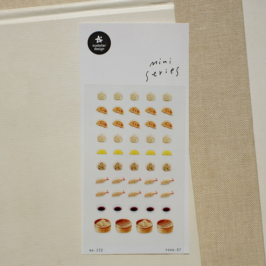 Sheet of decorative stickers with illustrations on a beige background