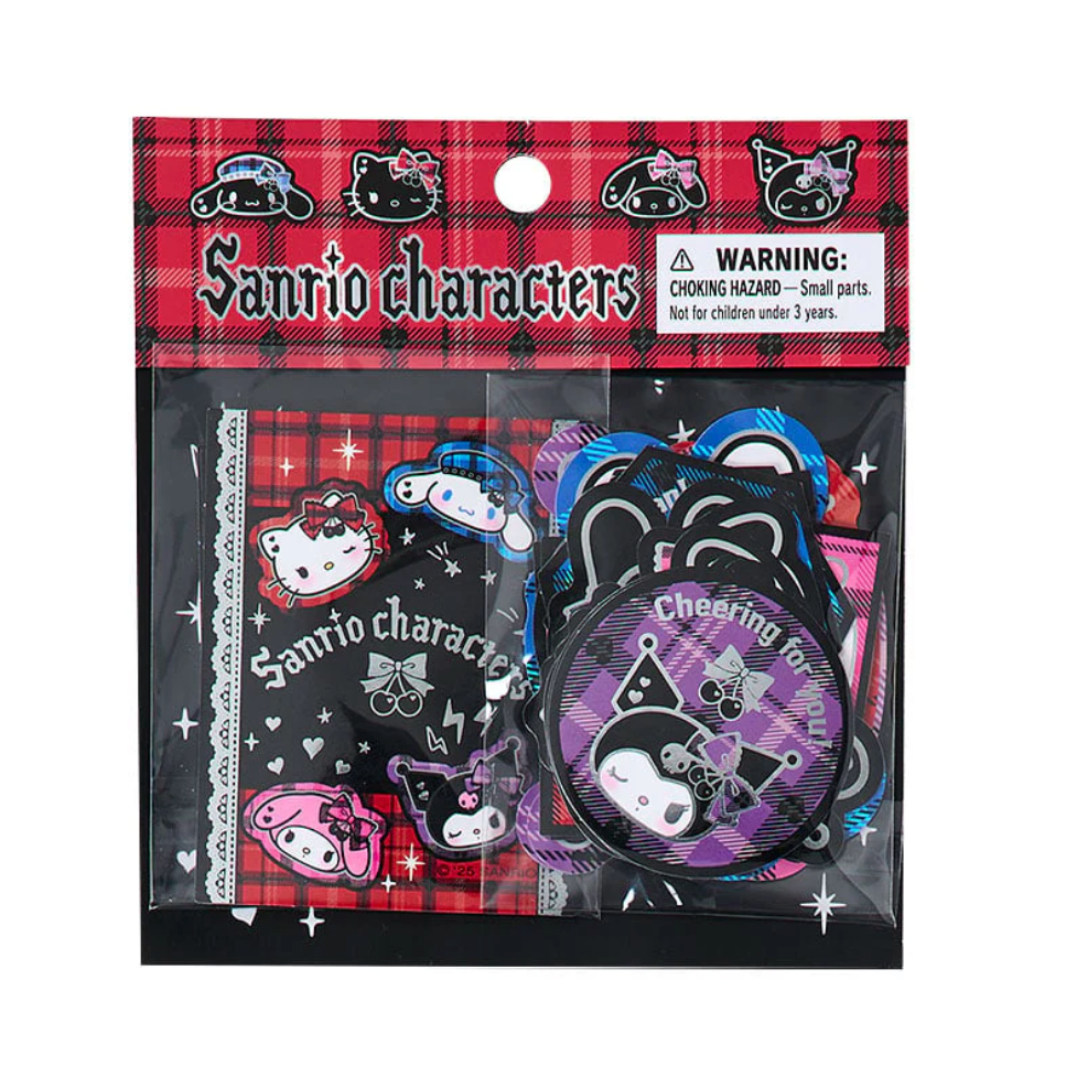 Packaged product with Sanrio character designs on a red and black checkered background