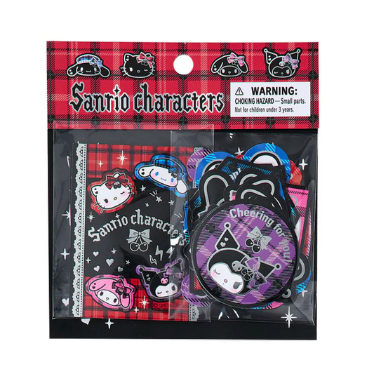 Packaged product with Sanrio character designs on a red and black checkered background